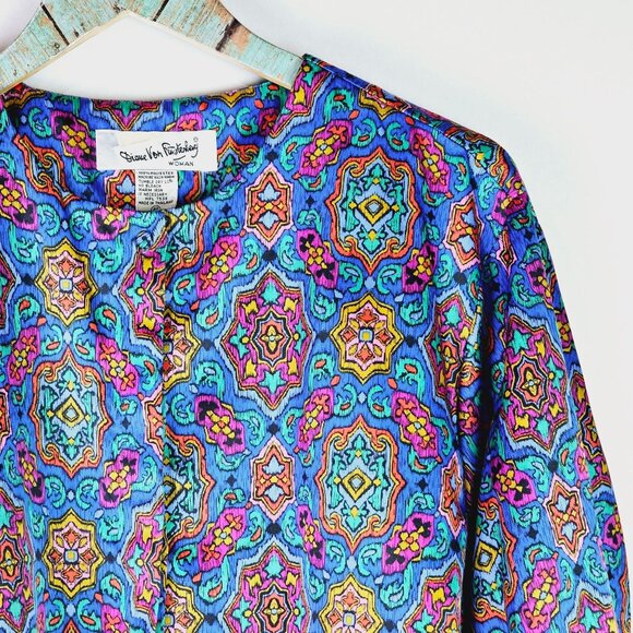 Vintage Diane Von Furstenberg Stainglass Window Silky Blouse Top Sz 40 - Picture 2 of 4